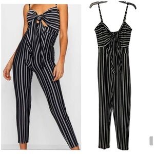 Boohoo jumpsuit cutouts black white stripe size 10
